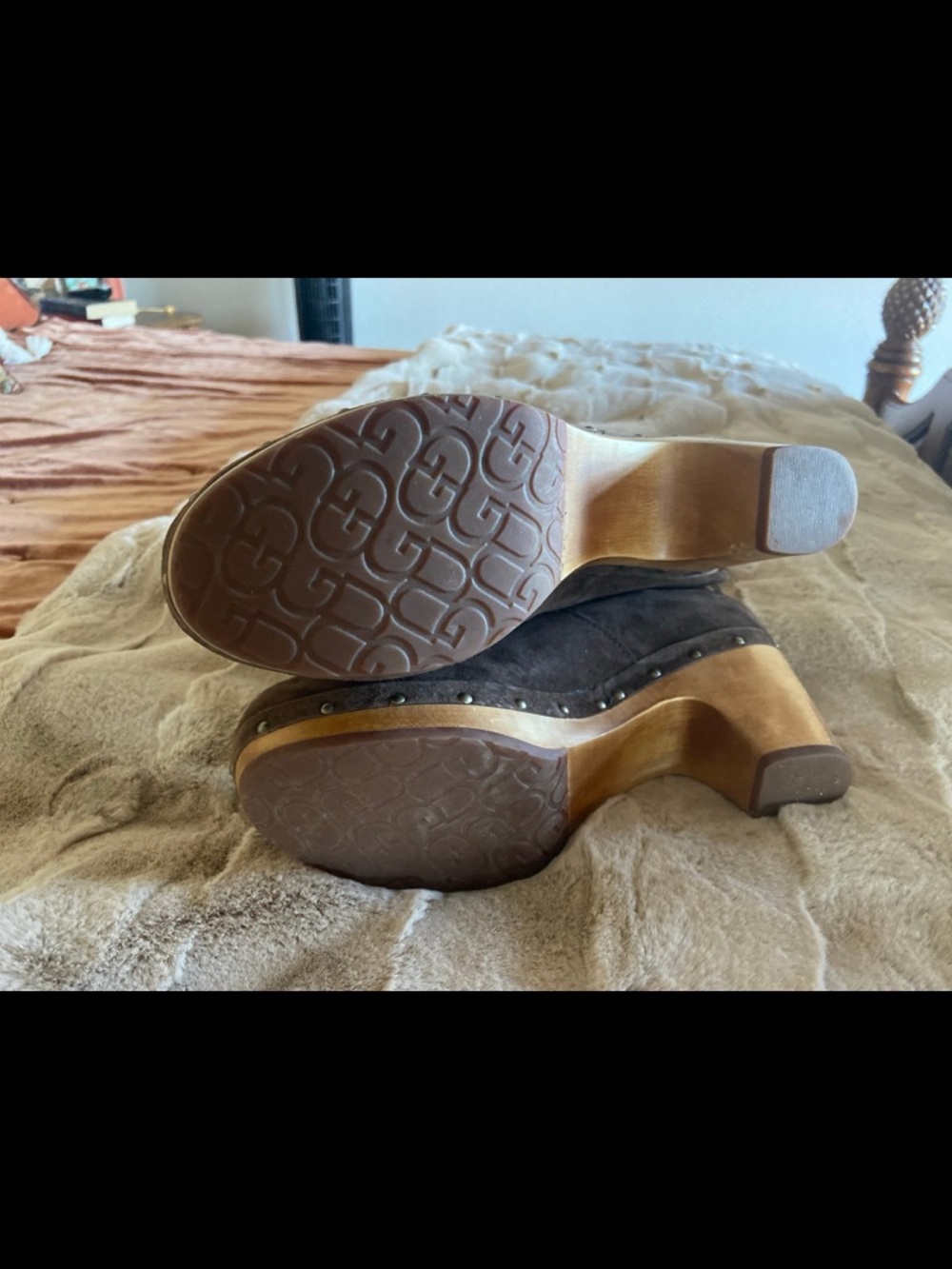 UGG Brown Suede Shearling Clog Ankle Boots - Picture 4 of 6